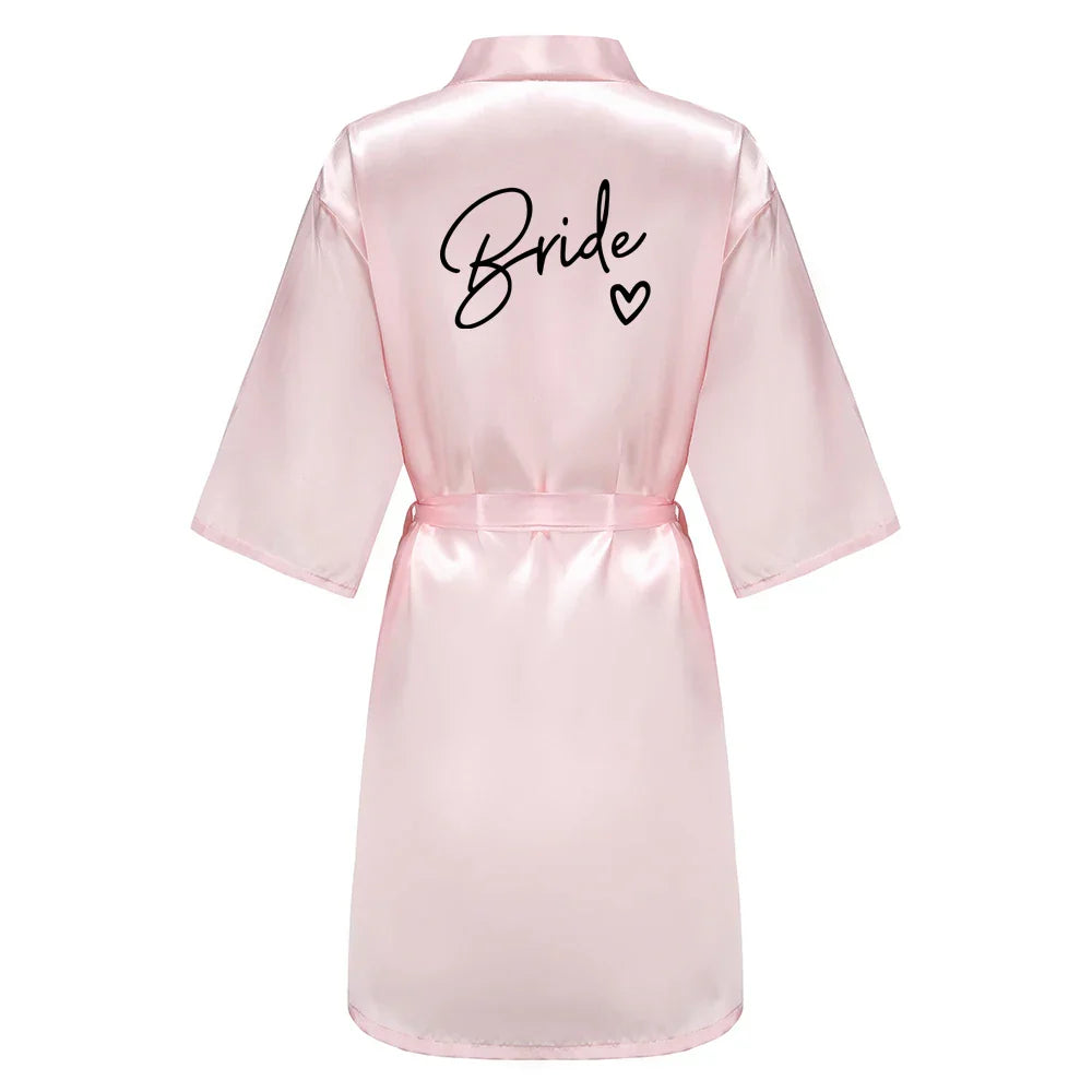 Wedding Party Team Bride Robe With Black Letters Kimono Satin Pajamas Bridesmaid Bathrobe SP003