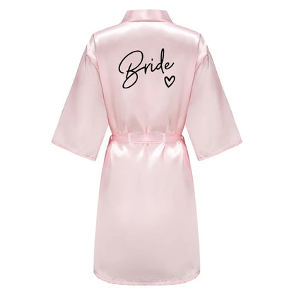 Wedding Party Team Bride Robe With Black Letters Kimono Satin Pajamas Bridesmaid Bathrobe SP003