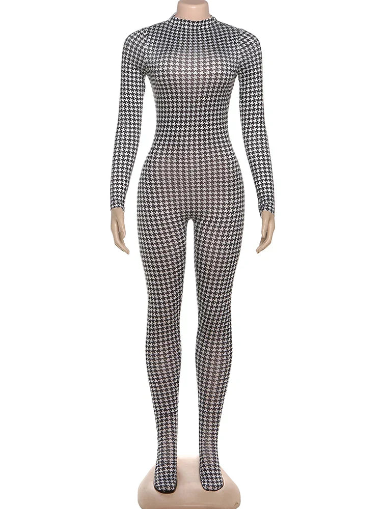 Weird Puss Sexy Foot Jumpsuit Women Snake Print Autumn Trend o-Neck Full Sleeve Stretch Skinny Street Clubwear Zip Slim Overalls