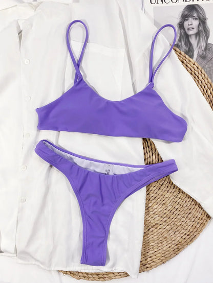 2025 Women Bikini Set Striped Split Swimsuit Low Waist Swimwear Women Biquini 2-Pieces Bathers Brazilian Swimming Suits