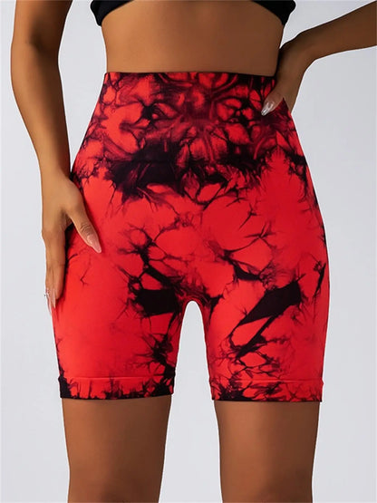 Tie Dyed Seamless Fitness Pants Women's High Waist and Hip Lifting Sports Tight Shorts Running Sexy Peach Fitness Yoga Shorts