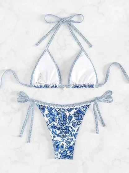 2025 Halter String Triangle Two Piece Bikini Women Swimwear Female Swimsuit Bathers Bathing Swimming Suit Beachwear Summer