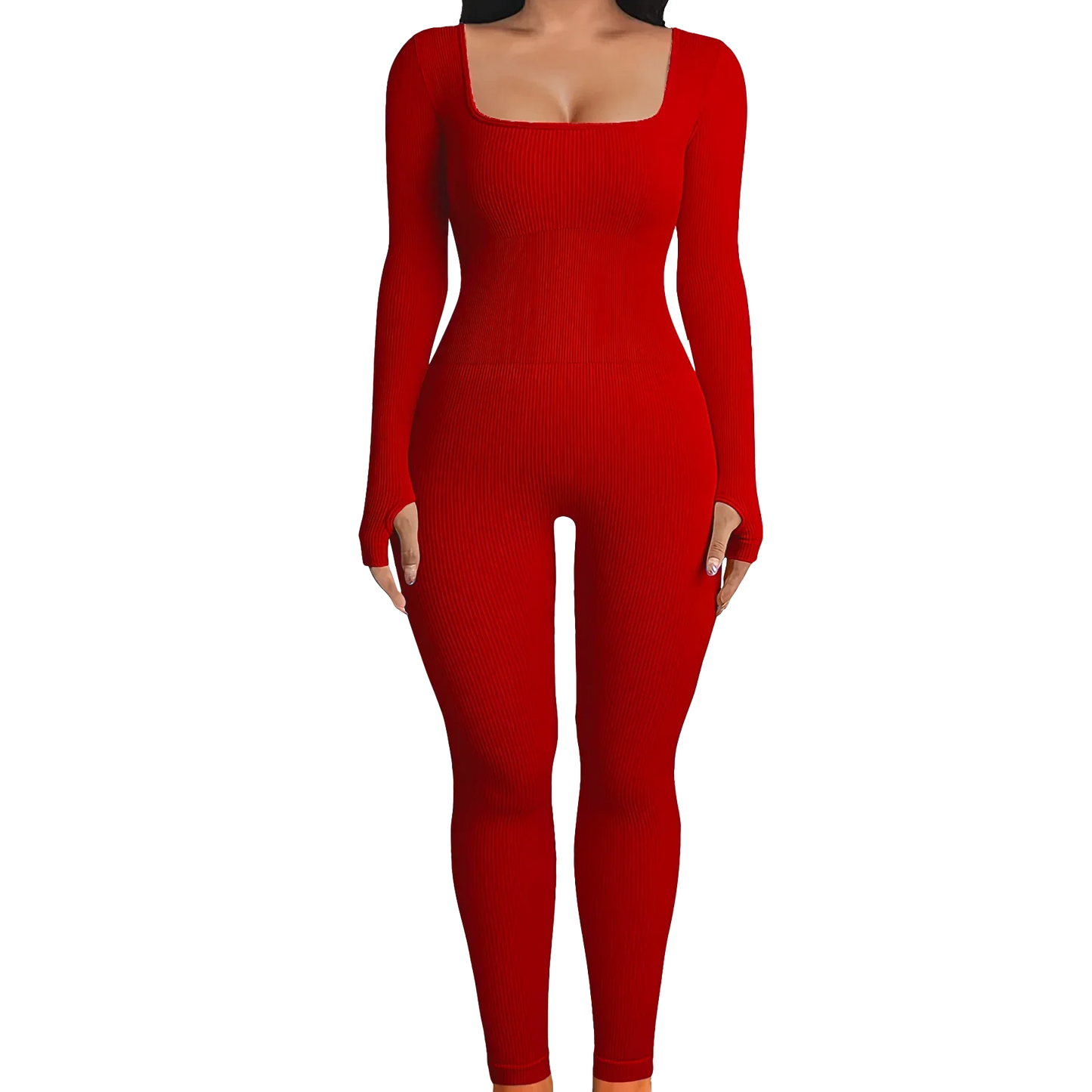 Solid Color Ribbed Yoga Jumpsuit, Seamless Slim Fit Long Sleeve Sports Bodysuit, Women's Activewear