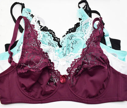 Women Plus Size Bra Breathable Sexy Lingerie Perspective Brassiere Floral Lace Bras Unlined Underwire Female Underwear