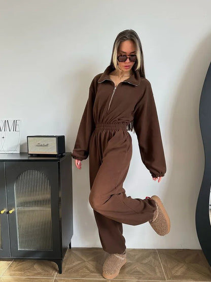 Zekye Woman Clothing New Fashion Long-sleeved Jumpsuit Women's Casual Semi-open Elastic Waist Jumpsuit Elegant Woman Jumpsuit