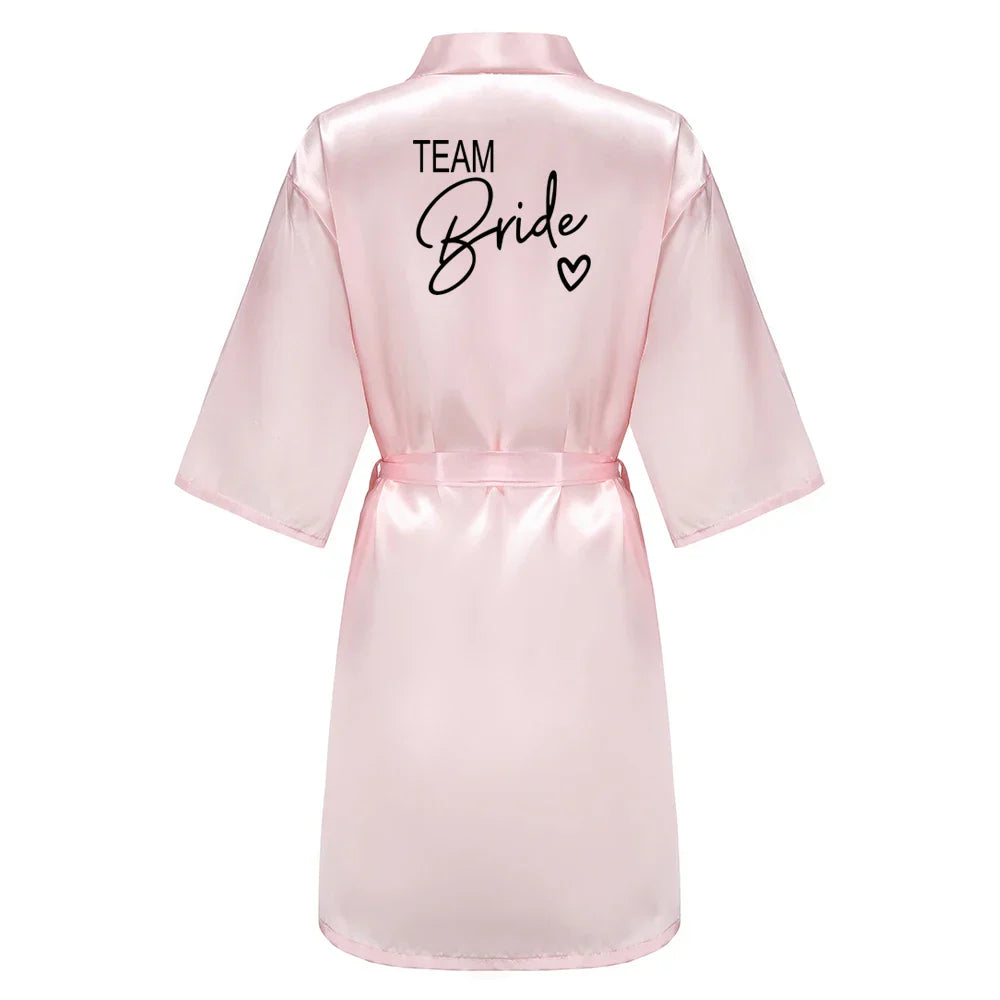 Wedding Party Team Bride Robe With Black Letters Kimono Satin Pajamas Bridesmaid Bathrobe SP003