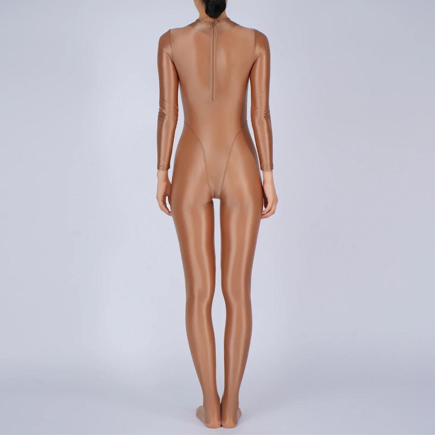 Womens Glossy Full Body Jumpsuit See Through Sheer Catsuits Bodystockings Long Sleeve Footed One Piece Gym Yoga Tights Bodysuit