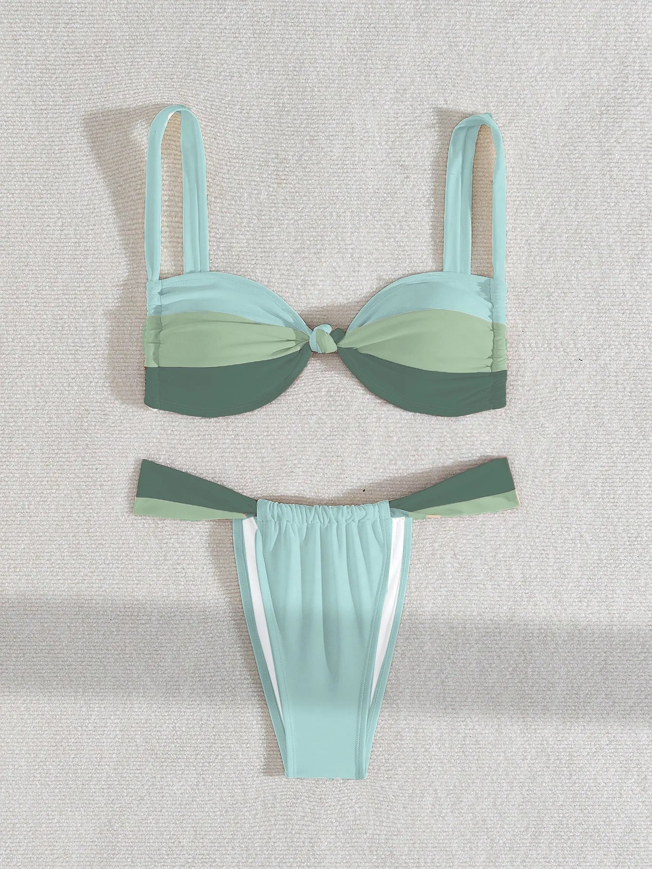 Circyy Contrast Color Swimwear Women Halter Pleated Bikini Set Two-piece Sexy Thongs Holiday Beach Bathing Suit Summer 2025 New