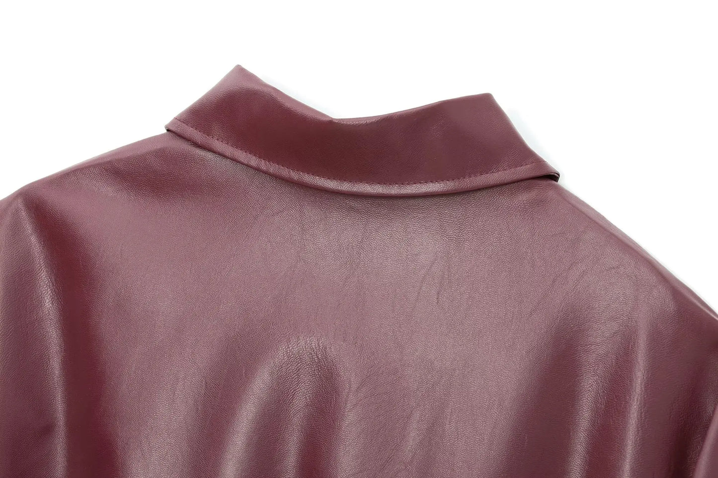 HH Wine Red Faux Leather Jakcet Fashion Outerwear Thicken Zipper Lapel Pu Coats Autumn Winter Streetwear Ladies Tops Women