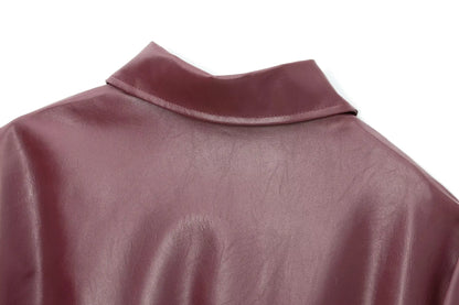 HH Wine Red Faux Leather Jakcet Fashion Outerwear Thicken Zipper Lapel Pu Coats Autumn Winter Streetwear Ladies Tops Women