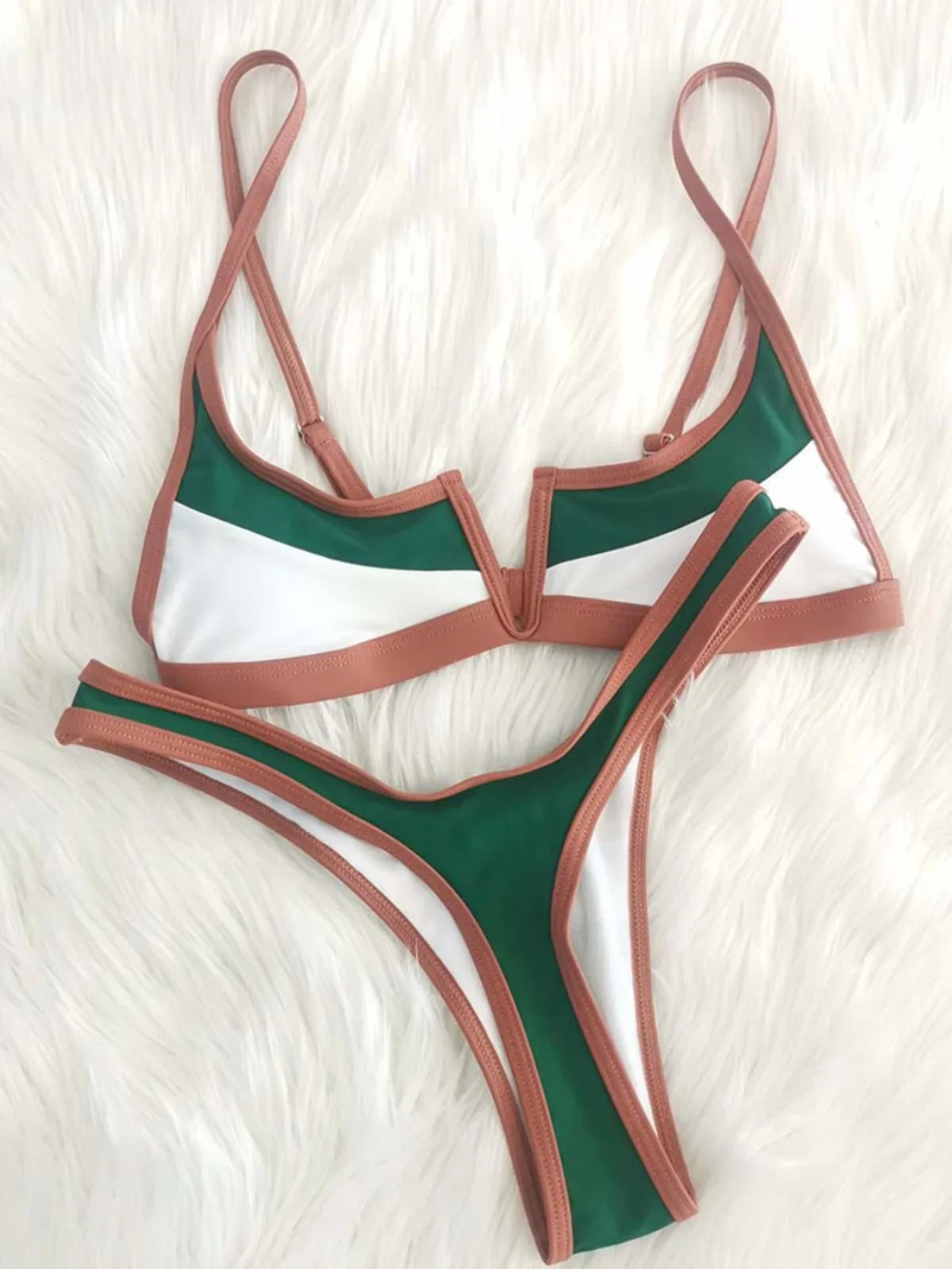 Contrast Vne Open Ba Thong Bikini Women's Patchwork ort Sve Overhead ort Pants Two-Piece Set Polyester Material