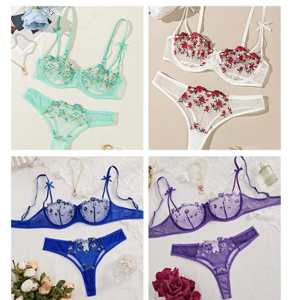 New Sexy Lace Floral Lingerie Set Women's Underwear Transparent Bra Party Sets Lace Lingerie Bra Set Underwear Set S-XL Size