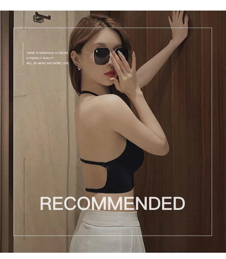 Sexy Large Backless U-shaped Beautiful Back Sling Underwear Women's Thin Section Seamless Small Chest Gathered Strapless Bra