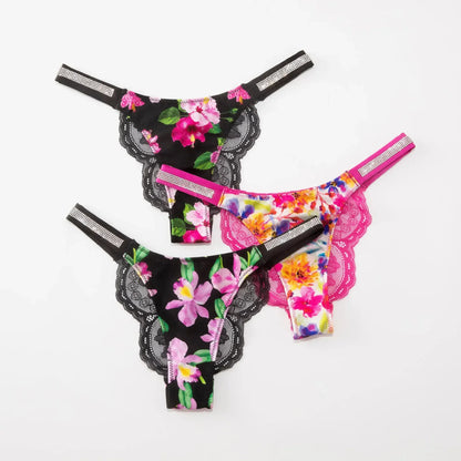 Fashion Sparkling Rhinestone Lace Thong Women's Low Waist Sexy Women's Underwear Women's Thong Clearance items,limited quantity,
