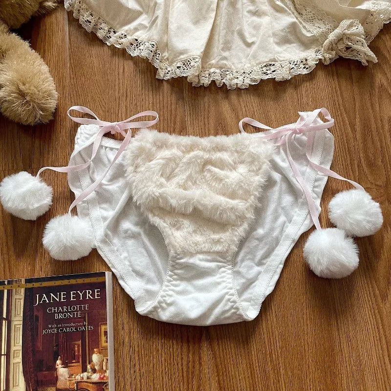 Cute Bear Underwear Winter Plush Cartoon Comfortable Bra & Brief Sets Women's Intimates Thermal Bra Gathers Sleepwear Lingerie