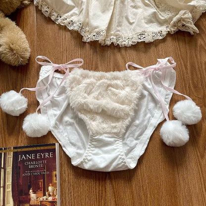 Cute Bear Underwear Winter Plush Cartoon Comfortable Bra & Brief Sets Women's Intimates Thermal Bra Gathers Sleepwear Lingerie