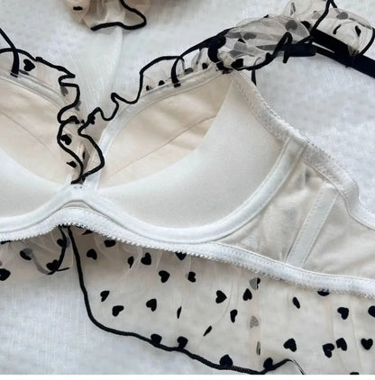 MOYISU Japanese Mesh No-wire lace Underwear set Women's small breasts gather sexy pure desire sweet bra cute bra Panty SET TUSHY