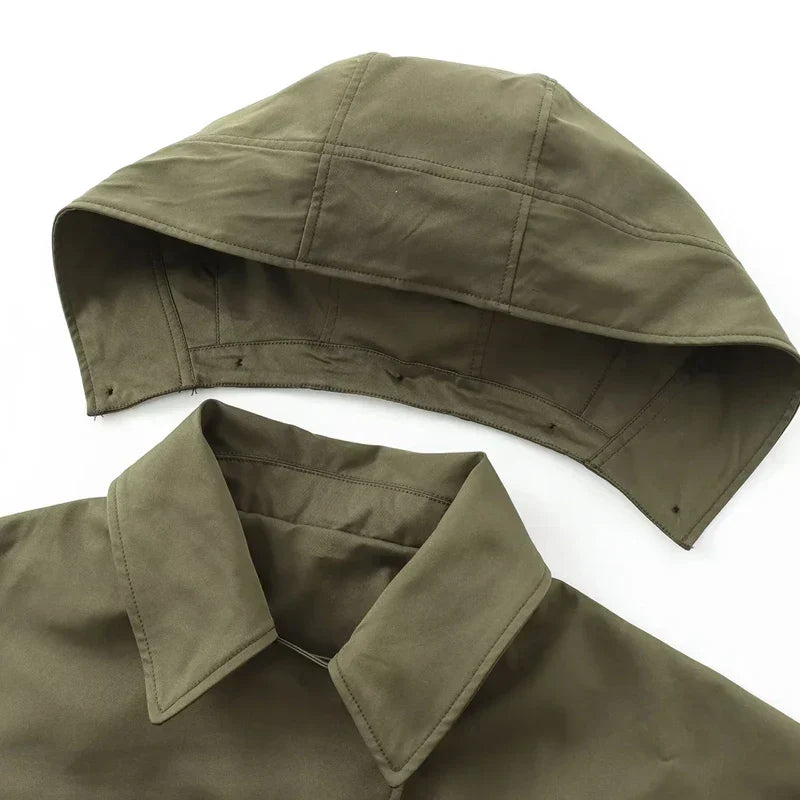 HXAO Female Windbreaker Outerwears Hood Cropped Jacket Women Solid Trench Coat Autumn Long Sleeve Demi-Season Casual Coats