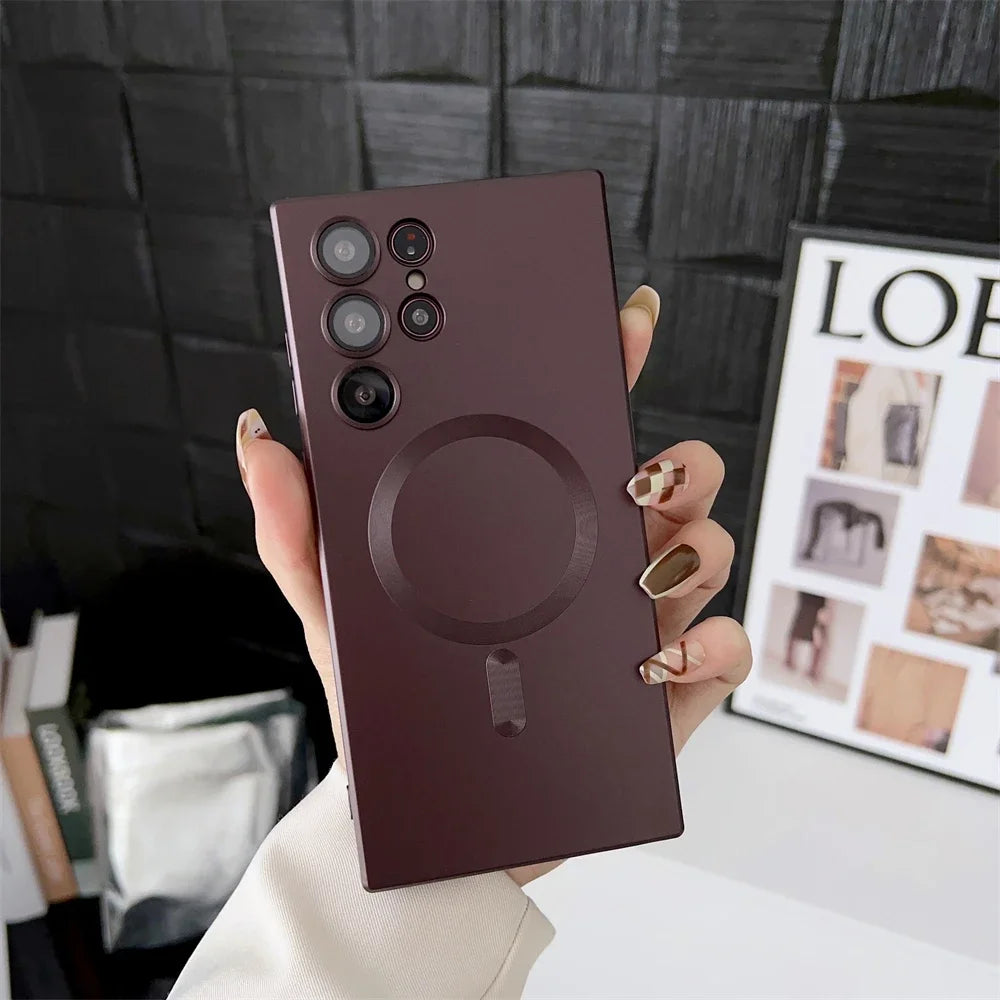 Luxury Matte Magnetic Case for Samsung S25 S24 S23 S22 Ultra S21 S20 Plus Capa for Samsung Note 20 Ultra Magsafe Phone Cover