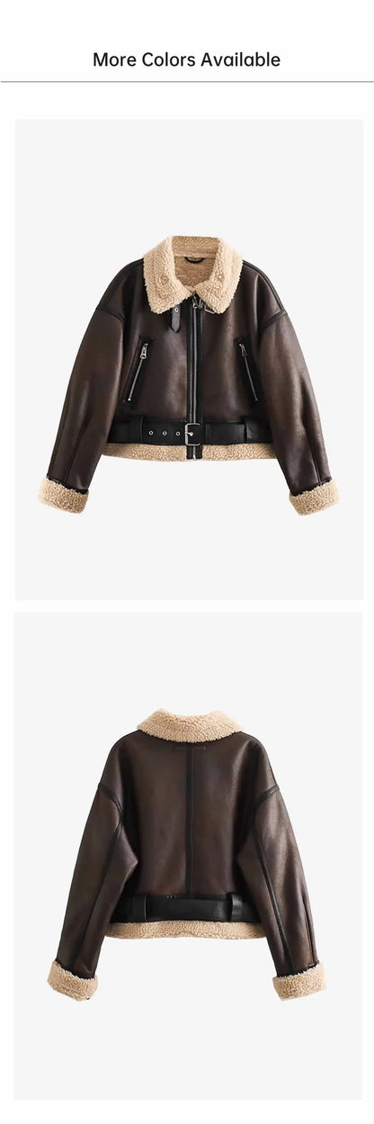 2024 Autumn/Winter New Product Casual Women's Wear Flip Collar Fur Integrated Loose and Versatile Short Jacket Coat