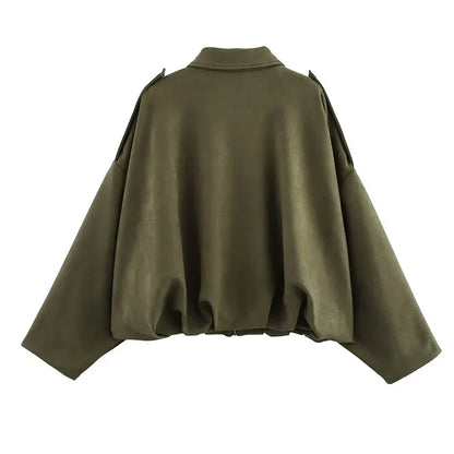 Women's Bomber Jackets Coats Fashion Turn-down Collar Long Sleeve Loose Coats Vintage Female Outerwear Chic Tops