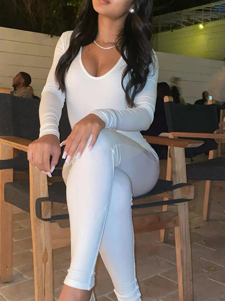 Spring and Summer New Women's Jumpsuit Long Sleeve Solid Color Skinny Jumpsuit Fashion Sports Fitness Jumpsuit Pullover