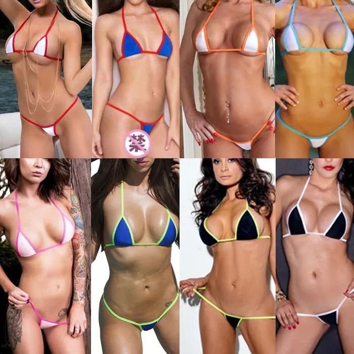 Sexy Lingerie 2 Piece Halter Neck Bikini Lingerie Set Mini Bikini Open Micro Bra Top Briefs Panties for Women