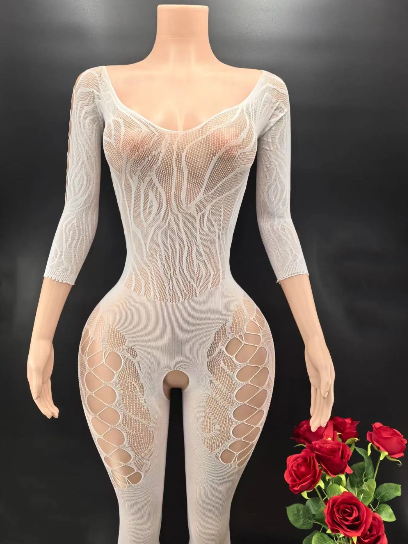 Bodycon Elasticity Transparent Mesh Long sleeves Bodysuit Women's Fashion Pajamas Fishnet Short Night Club Party Mesh Clothes