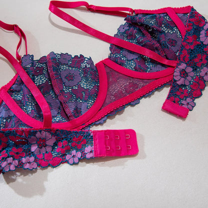 Aesthetic Floral Erotic Lingerie Set with Multi-color Lace Deluxe Comfortable Underwear with Thong