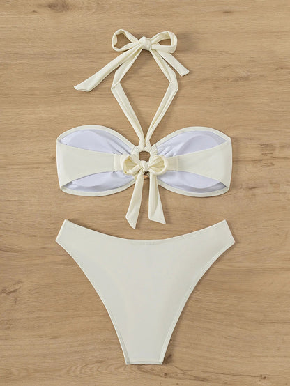 "2025 Sexy Bandeau Push-Up Bikini Set - Brazilian Thong Swimwear for Women"