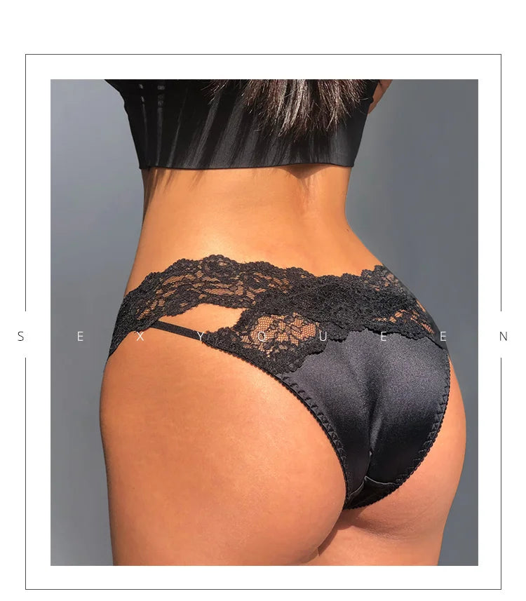SP&CITY Satin Lace Sexy Women's Underwear Low Waist Transparent Hollow Out Panties Breathable Soft Seamless Briefs Lingerie