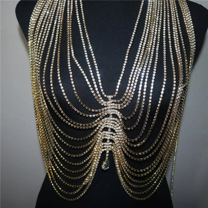 2022 New Crystal Tassel Drop Pendant Top Body Chain Bra for Women Luxury Rhinestone Body Bralette Chest Chain Bikini Jewelry