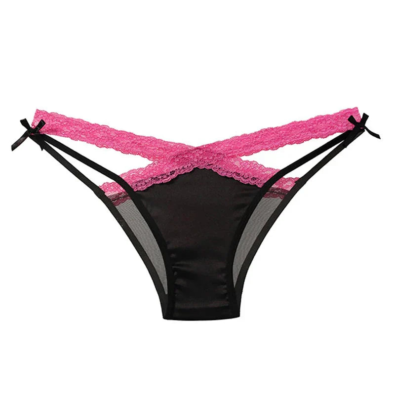 CINOON Women Sexy Lingerie G String Lace Panties Femal Low-waist Cross Bandage Transparent Temptation Underwear Comfort Intimate