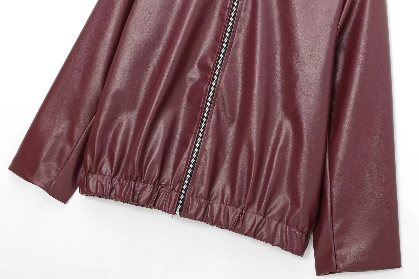 HH Wine Red Faux Leather Jakcet Fashion Outerwear Thicken Zipper Lapel Pu Coats Autumn Winter Streetwear Ladies Tops Women