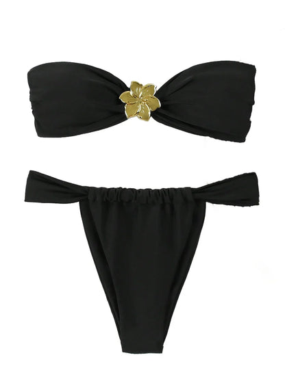 "2025 Sexy Bandeau Push-Up Bikini Set - Brazilian Thong Swimwear for Women"