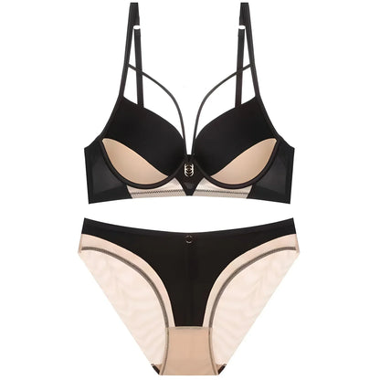 Skeleton Solid Color Plus Size CD Size Lingerie SuitPush Up Bra Set Adjustable Brassiere With Comfort Panties