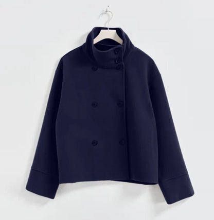 Urban Black Woolen Blend Coats Women Stand Collar Single-breasted Long Sleeve Thick Warm Jacket 2025 Autumn Winter Lady Outwear
