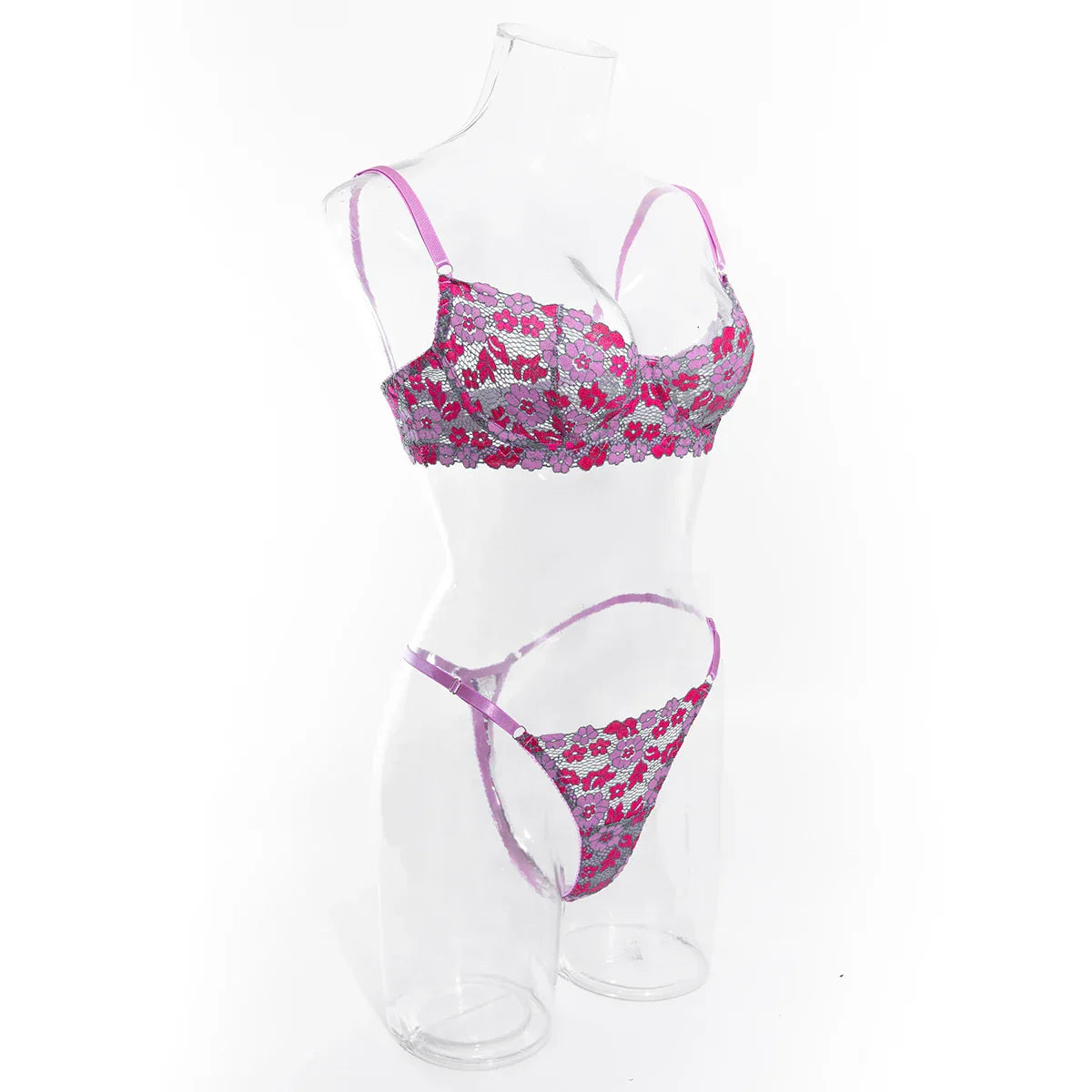Aesthetic Floral Erotic Lingerie Set with Multi-color Lace Deluxe Comfortable Underwear with Thong