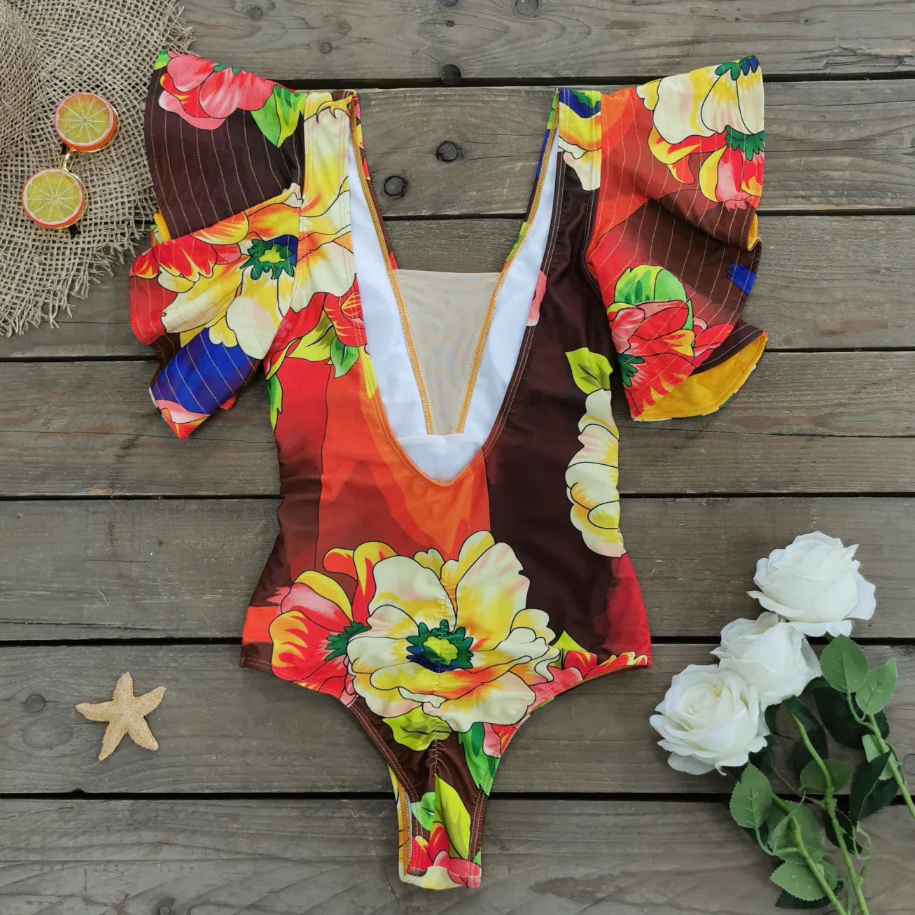 2025 New Sexy V-Neck One Piece Swimsuit Belt Swimwear Women Ruffle Monokini Push Up Swim Suit Colorful Bathing Suit Female Beach