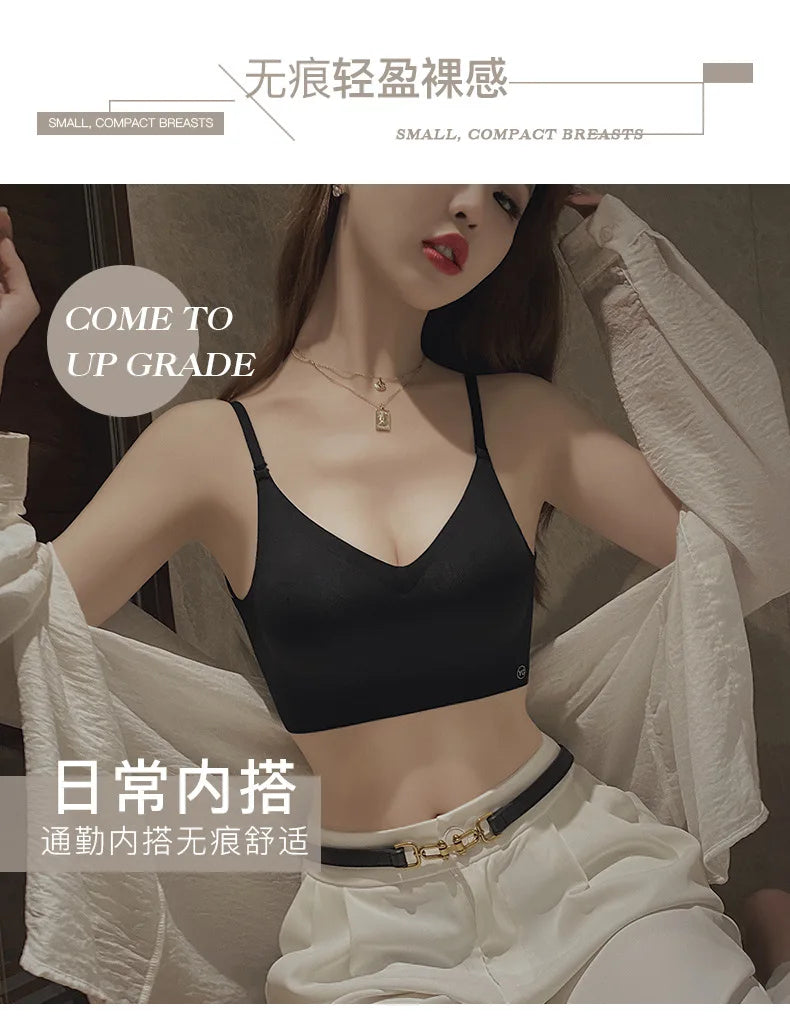 Sexy Large Backless U-shaped Beautiful Back Sling Underwear Women's Thin Section Seamless Small Chest Gathered Strapless Bra