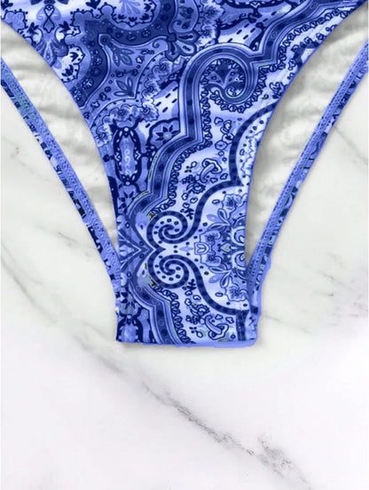 2024 New Print 2-piece Swimsuit for Women,hard Cup Suspender Push Up Bikini Set,summer Beach Vacation Backless Bathing Suit