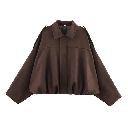 TFMLN Autumn Winter Women Suede Jacket Coat 2025 New Fashion Long Sleeve Zipper Loose Bomber Coat Chic Lady Casual Streetwear