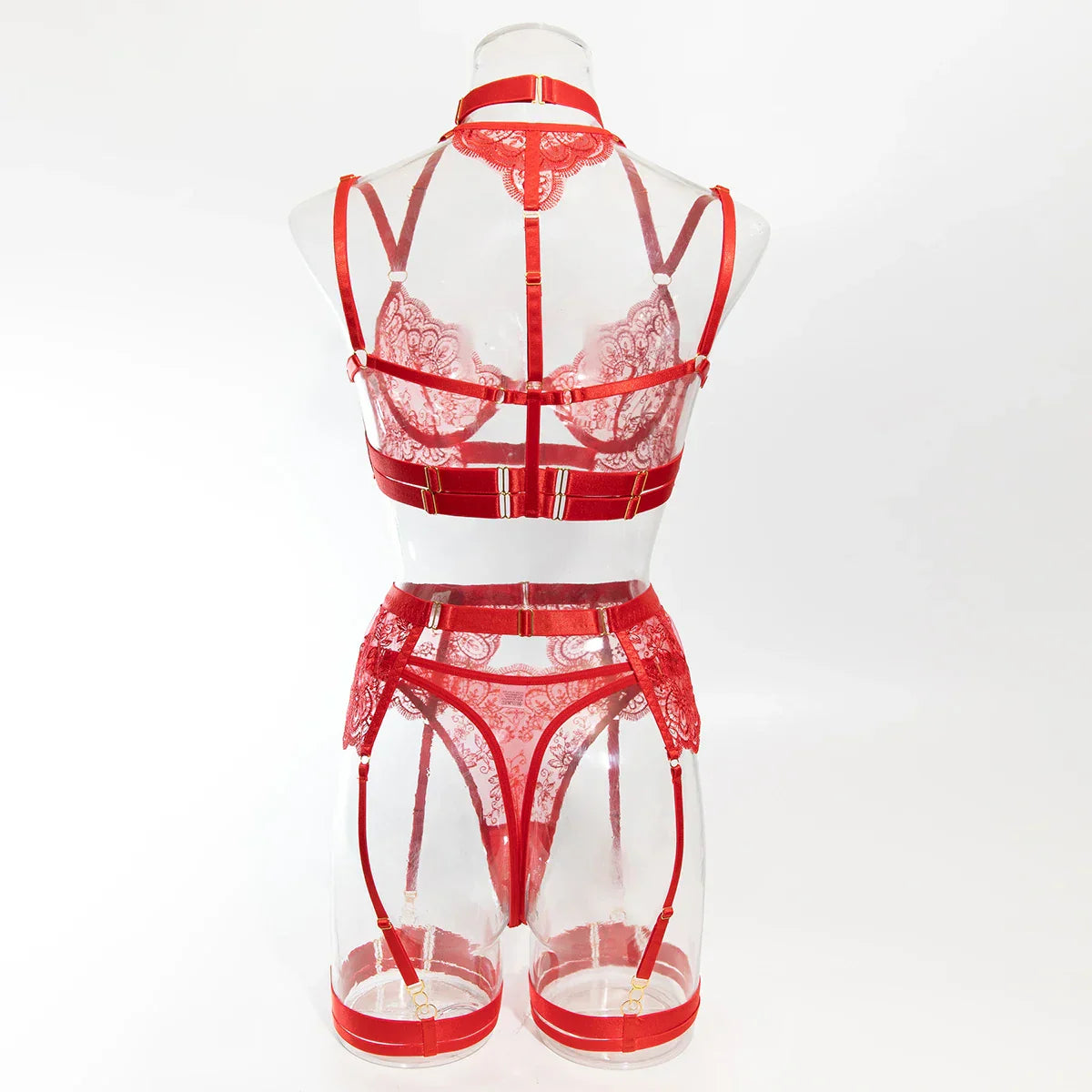 Luxury Embroidered Metal Buckle Complicated Erotic Intimate Set Women's Sexy Transparent Front Open Lingerie Sets Onlyfans kit