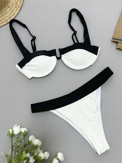 2024 New Sexy U-Bar Bikini Sets Swimsuit For Women Push Up Swimwear Contrast Color Patchwork Bathing Suit Two Pieces Beachwear