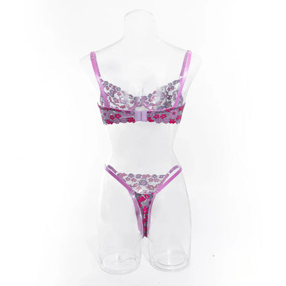 Aesthetic Floral Erotic Lingerie Set with Multi-color Lace Deluxe Comfortable Underwear with Thong