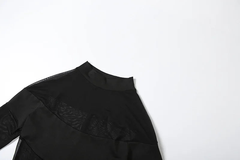 See Through Mesh Splicing Sexy Bodysuit Lingerie One-pieces Y2k Clothes Long Sleeve Body Feminino Hot Tops For Women Rave Outfit