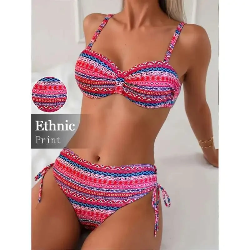 Sexy Print High Waist Bikini Women's Swimsuit Two Piece Strap Design Trendy Swimming Costume Female Fashionable Poolwear