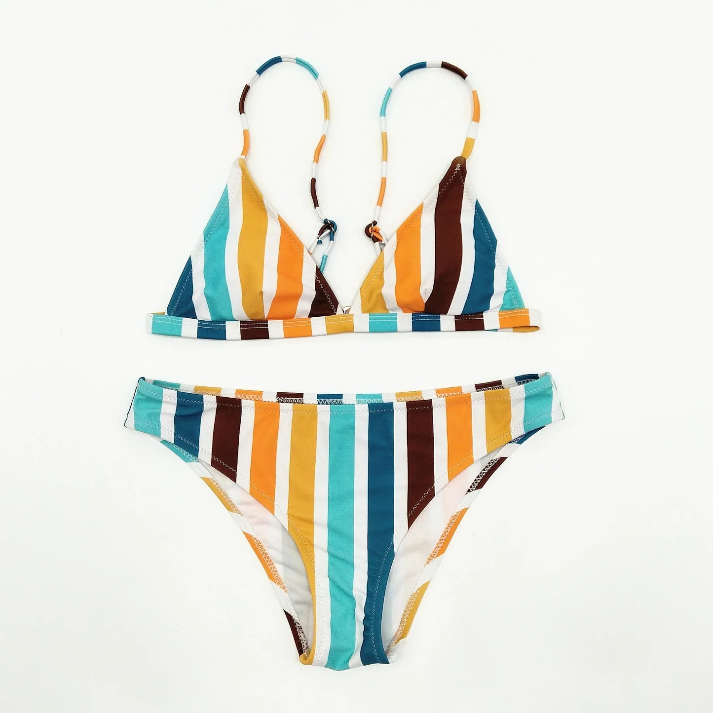 Circyy Bikini Set Women Rainbow Striped Halter Split Swimsuit Two-piece Sexy Thongs Summer 2025 New Holiday Beach Bathing Suit