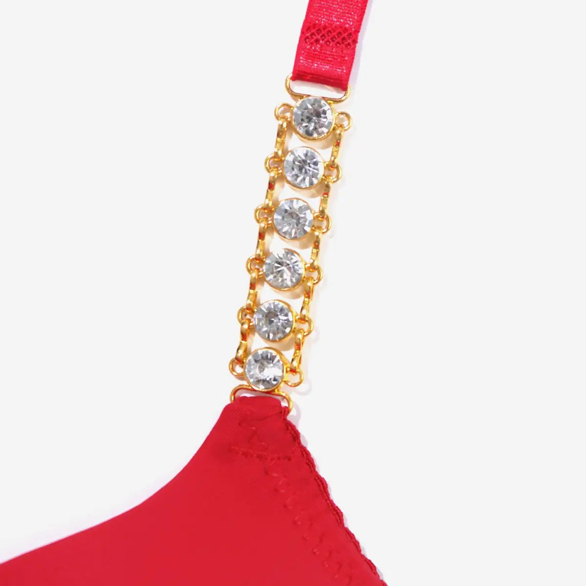 Beauwear Push Up Padded Bra With Rhinestone And Metallic Texture Lace Design