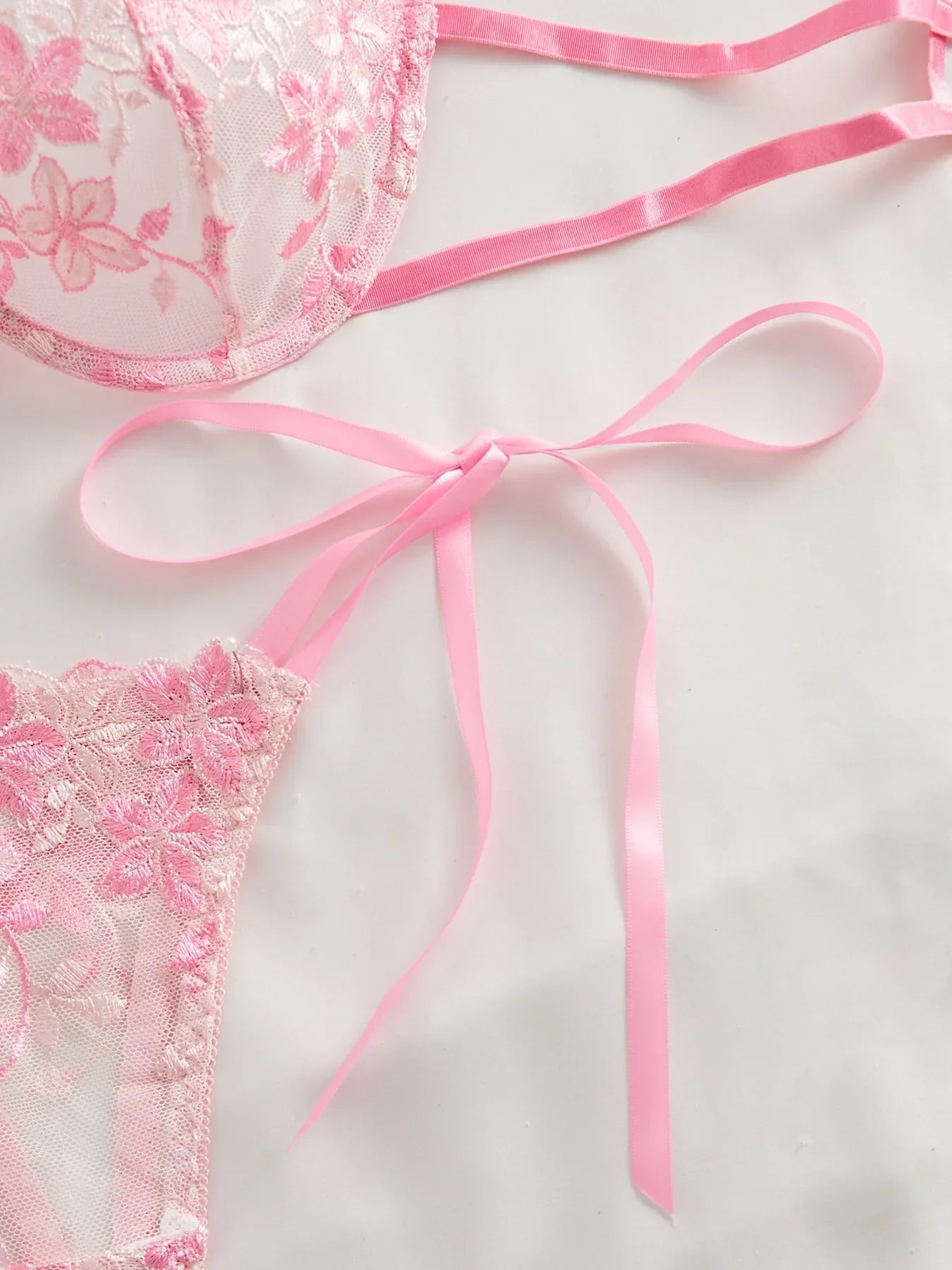 Floral Embroidery Transparent Mesh Bra Brief Sets Ultra Thin Straps Flowers Lace Sexy Lingerie Half Cup Woman Underwear 2025